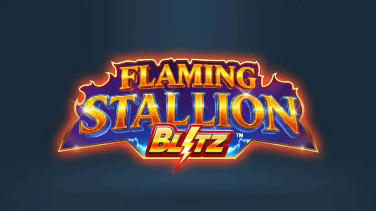 Tampilan visual Flaming Stallion Blitz dengan latar belakang gurun yang membara